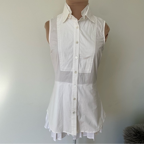 Derek Lam 10 Crosby White Sleeveless Poplin Ruffle Hem Cotton Button Top Size 4 - Picture 3 of 12